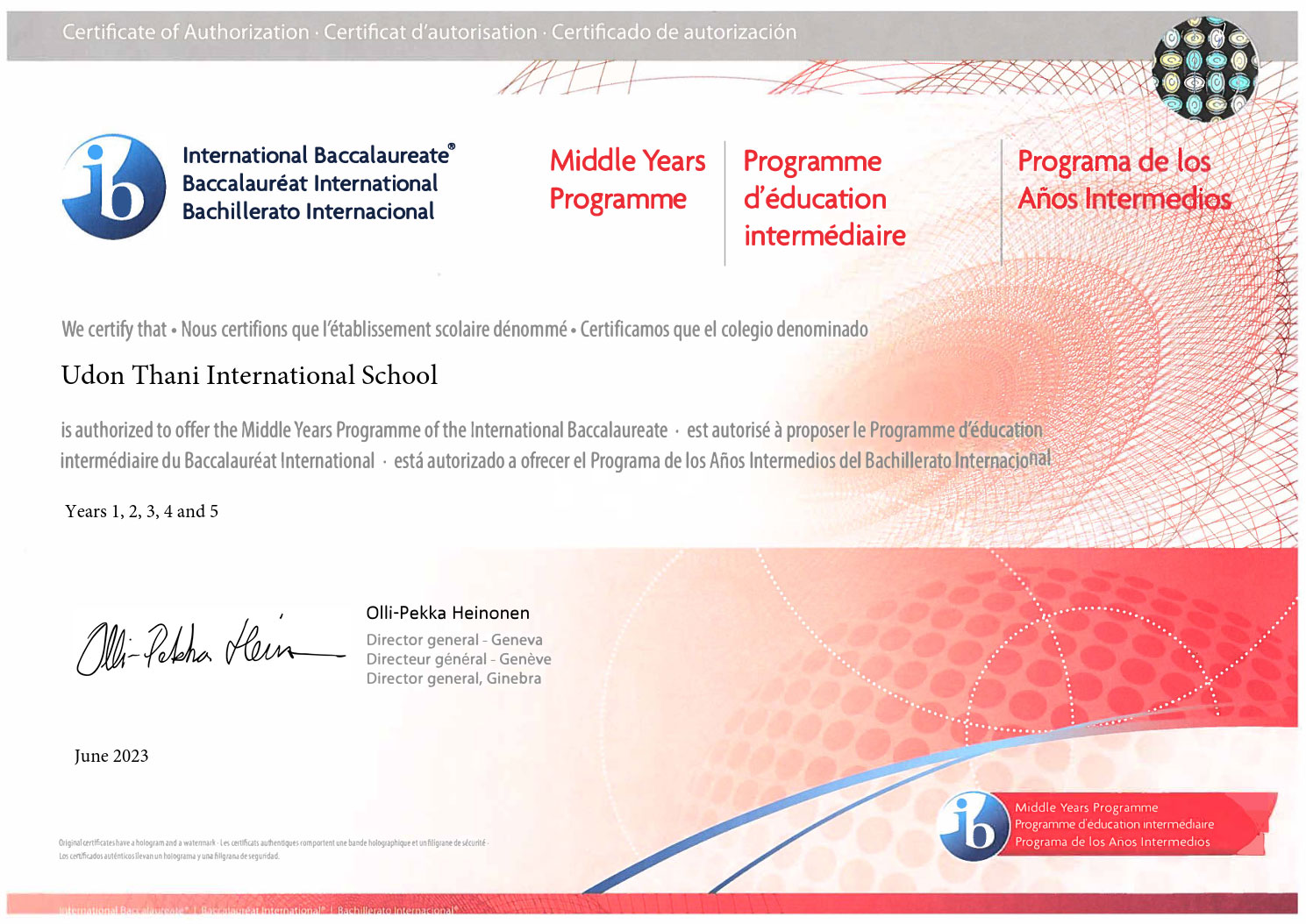 MYP Candidate School Udon Thani International School: An IB World